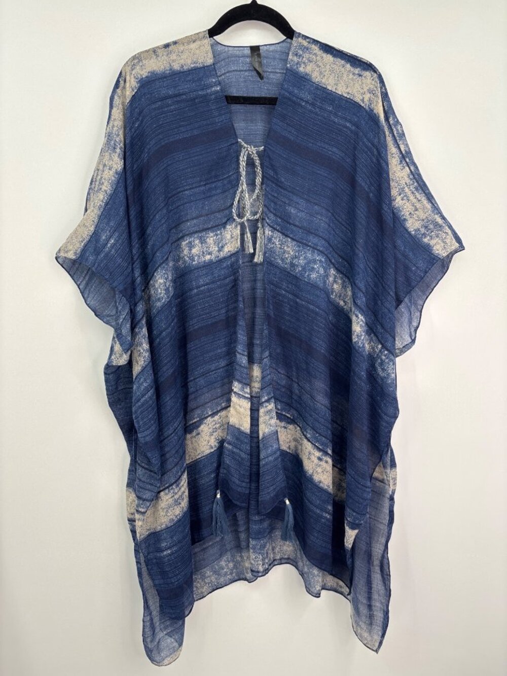Lane Bryant Kimono Poncho Tassel Tie Close Light Weight Blue One Size